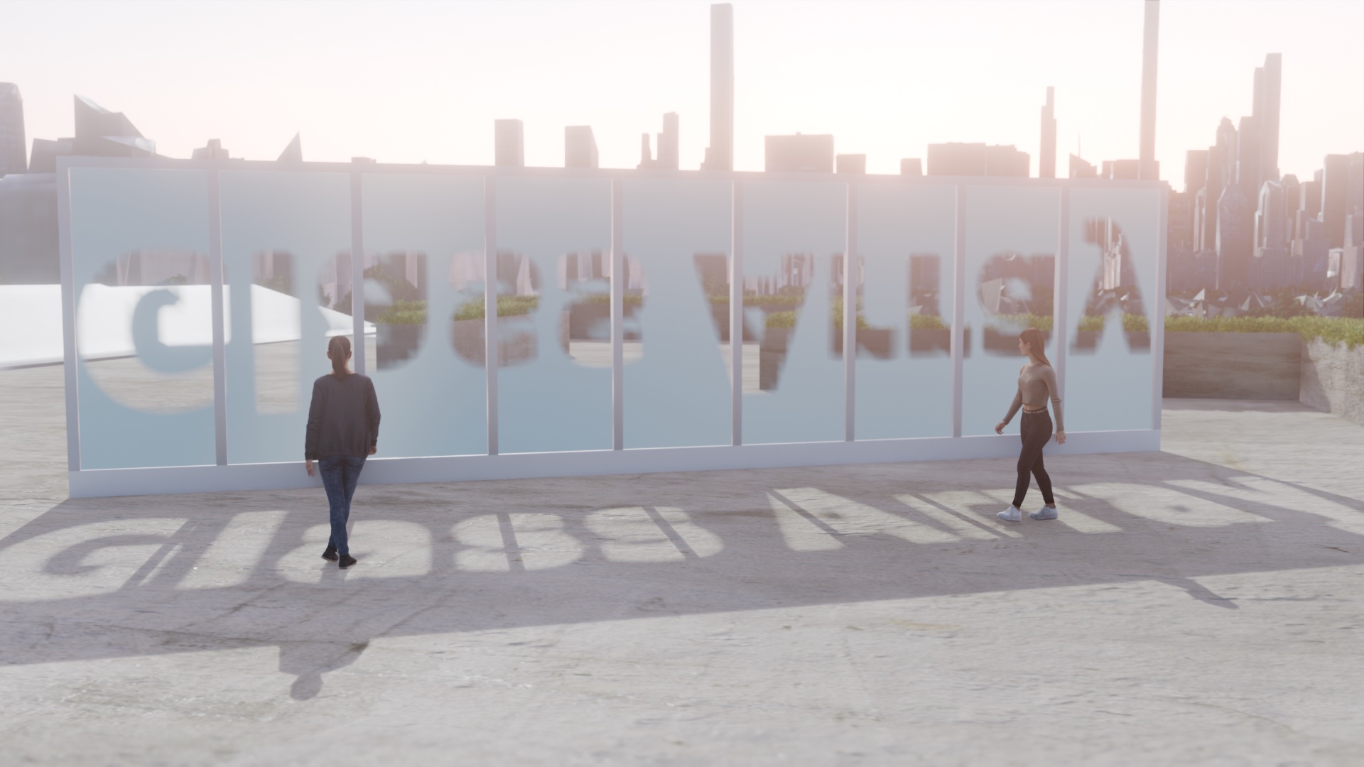 Outdoor GlassArray installation casting Glass Array shadow text